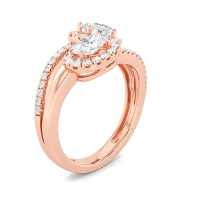 1Cttw Oval Shaped Lab Grown Diamond (F/VS) Accented Toi et Moi Fashiion Ring in 14K Gold