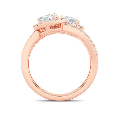 1Cttw Oval Shaped Lab Grown Diamond (F/VS) Accented Toi et Moi Fashiion Ring in 14K Gold