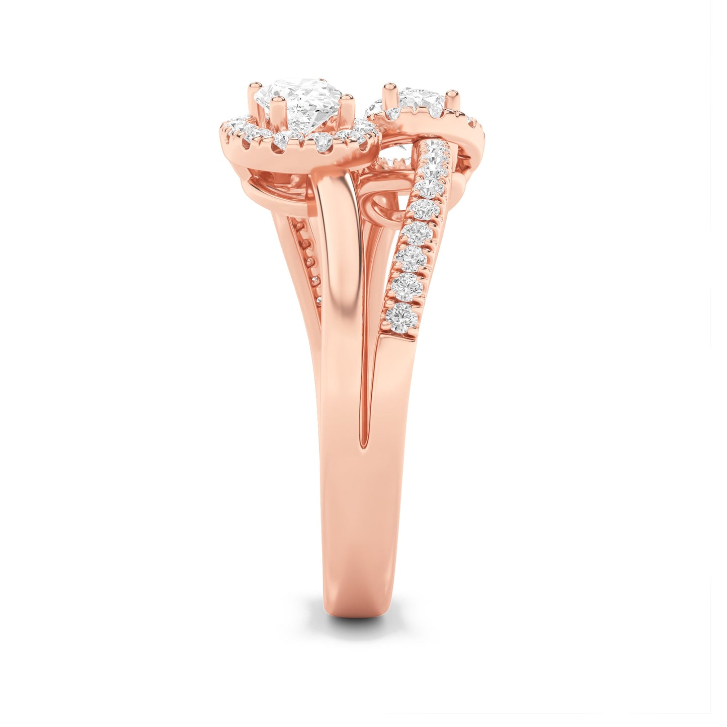 1Cttw Oval Shaped Lab Grown Diamond (F/VS) Accented Toi et Moi Fashiion Ring in 14K Gold