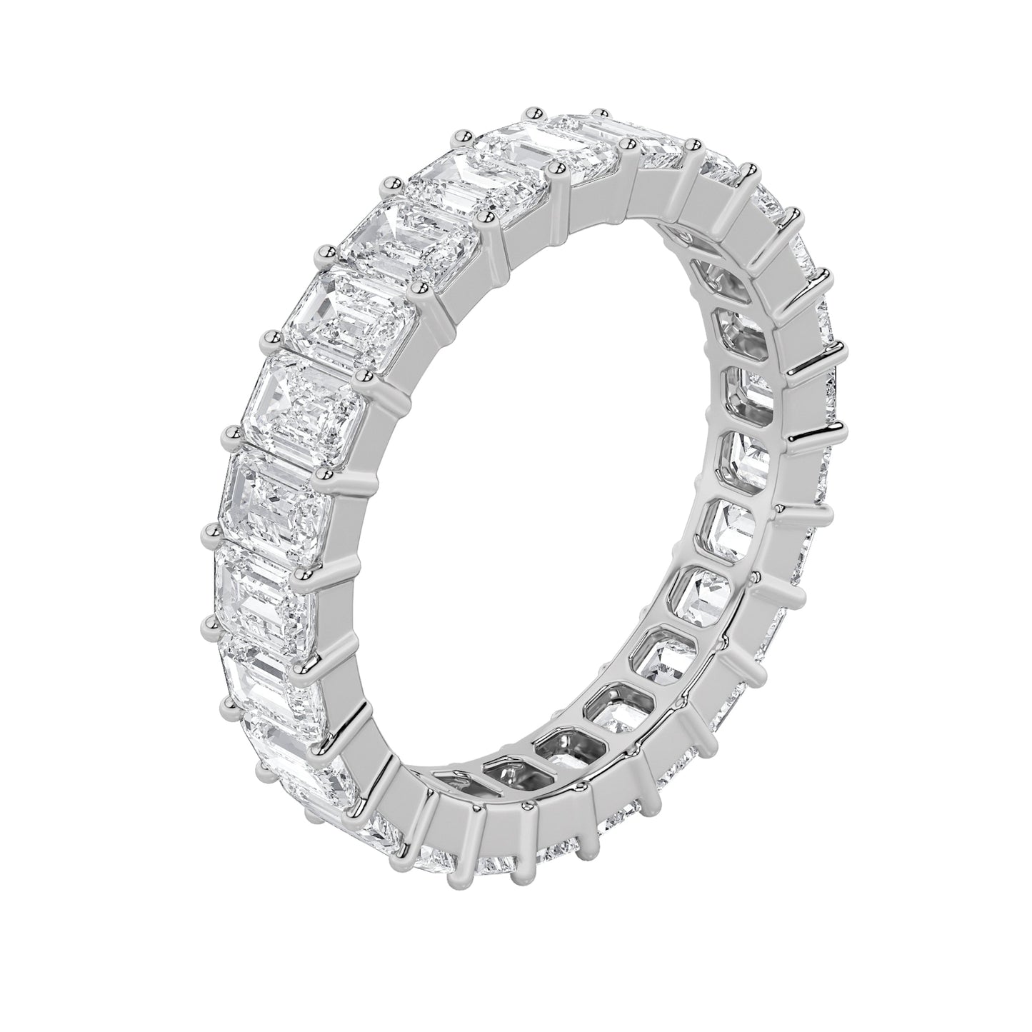 4.25Cttw Emerald Shaped Lab Grown Diamond Split Prong Eternity Ring in 14K Gold (F/VS)