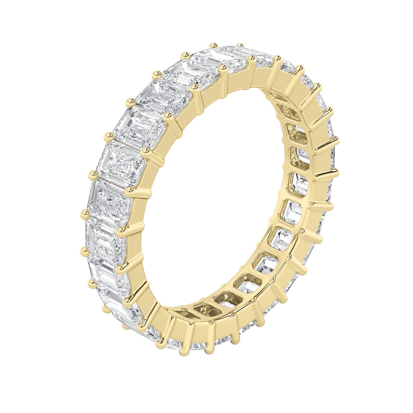 4.25Cttw Emerald Shaped Lab Grown Diamond Split Prong Eternity Ring in 14K Gold (F/VS)