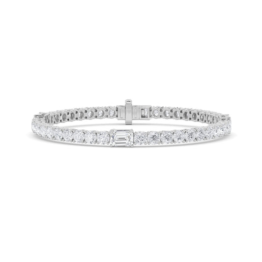 10Cttw Emerald Shaped Lab Grown Diamond (F/VS) East West Station Bracelet in 14K Gold
