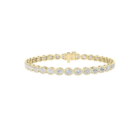 15Cttw Oval Shaped Lab Grown Diamond (F/VS) East West Bezel Set Bracelet in 14K Gold