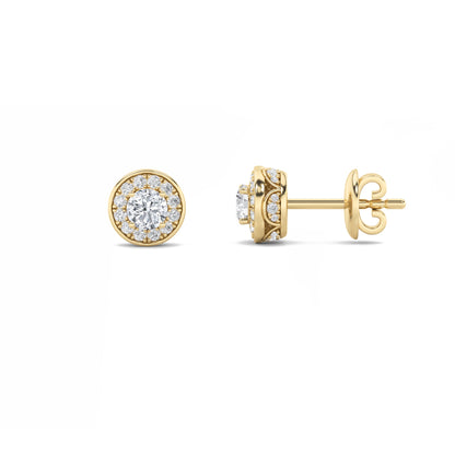 1Cttw Round Shaped Lab Grown Diamond (F/VS) Halo Stud Earrings in 14K Gold