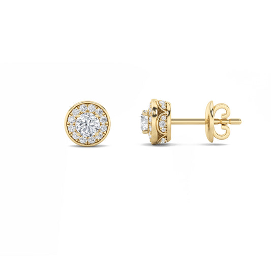 1Cttw Round Shaped Lab Grown Diamond (F/VS) Halo Stud Earrings in 14K Gold