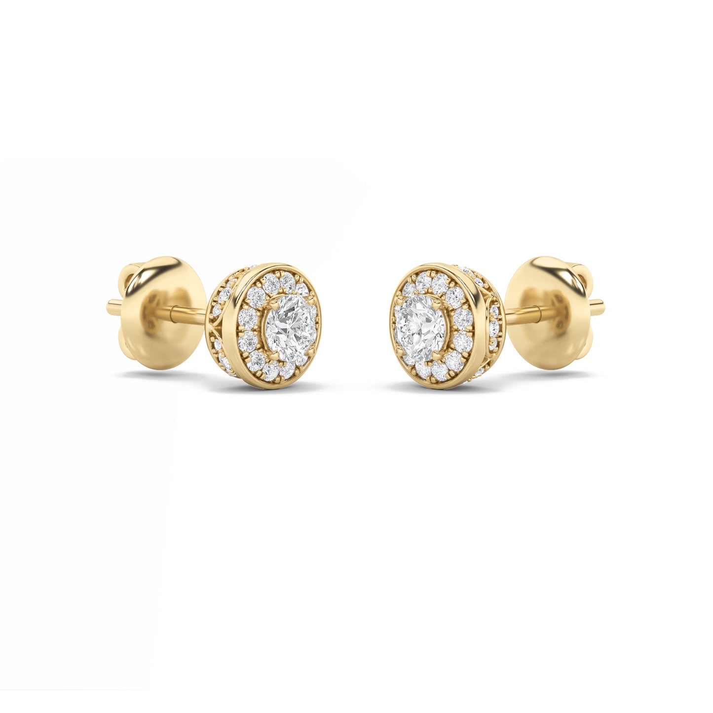 1Cttw Round Shaped Lab Grown Diamond (F/VS) Halo Stud Earrings in 14K Gold