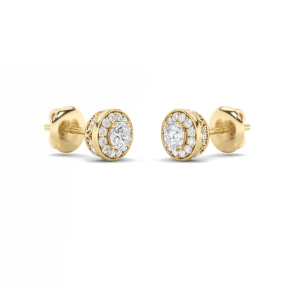 1Cttw Round Shaped Lab Grown Diamond (F/VS) Halo Stud Earrings in 14K Gold