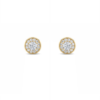 1Cttw Round Shaped Lab Grown Diamond (F/VS) Halo Stud Earrings in 14K Gold