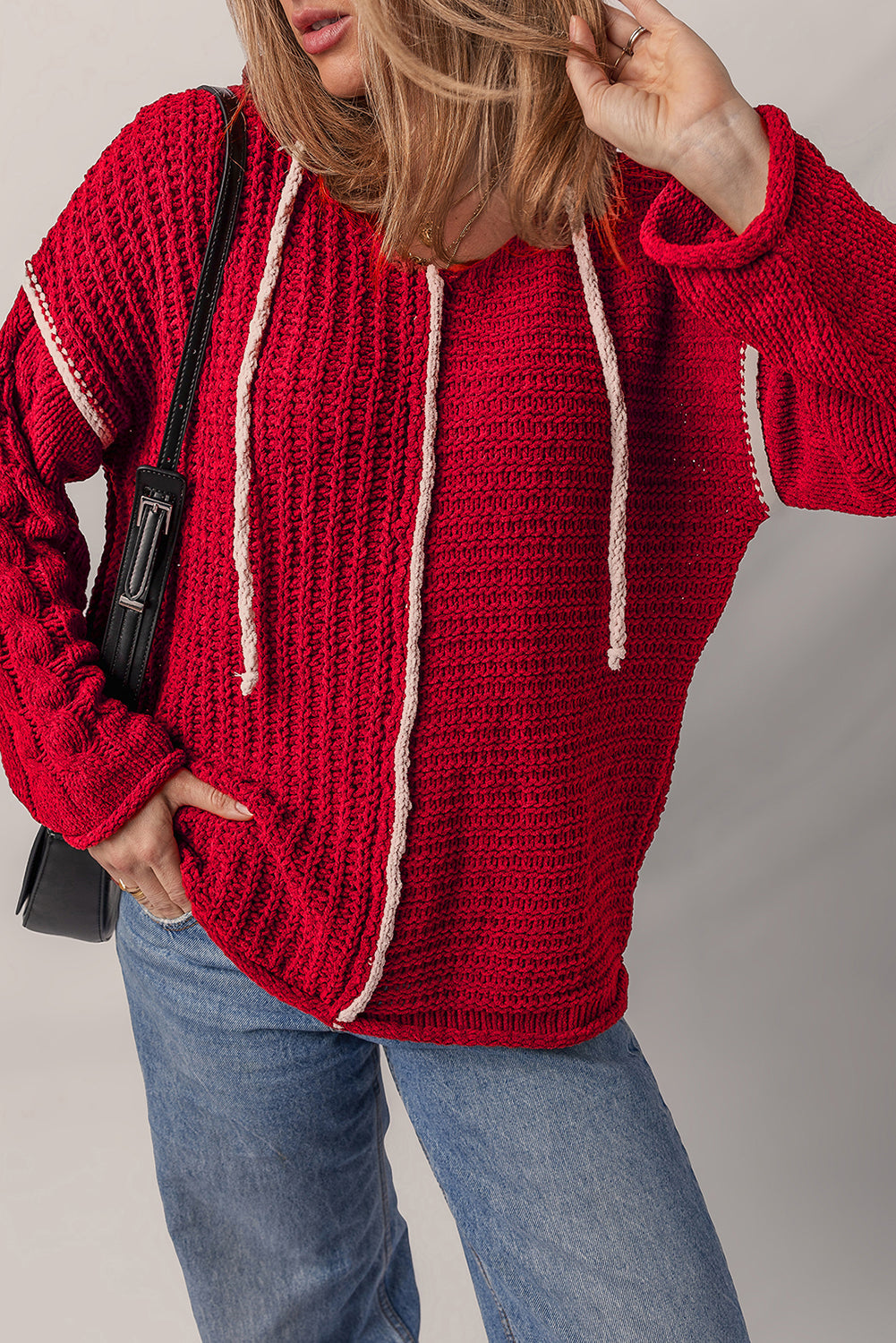 Threaded Pear Olivia Knit Drawstring Hooded Sweater