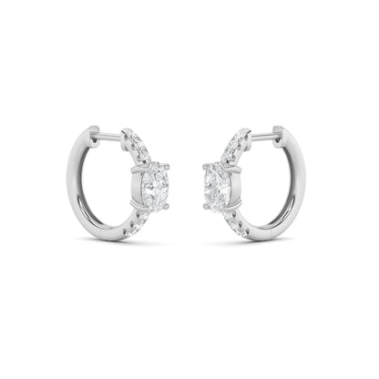 1.5Cttw Oval Shaped Lab Grown Diamond (F/VS) Solitare Accent Huggie Earrings in 14K Gold
