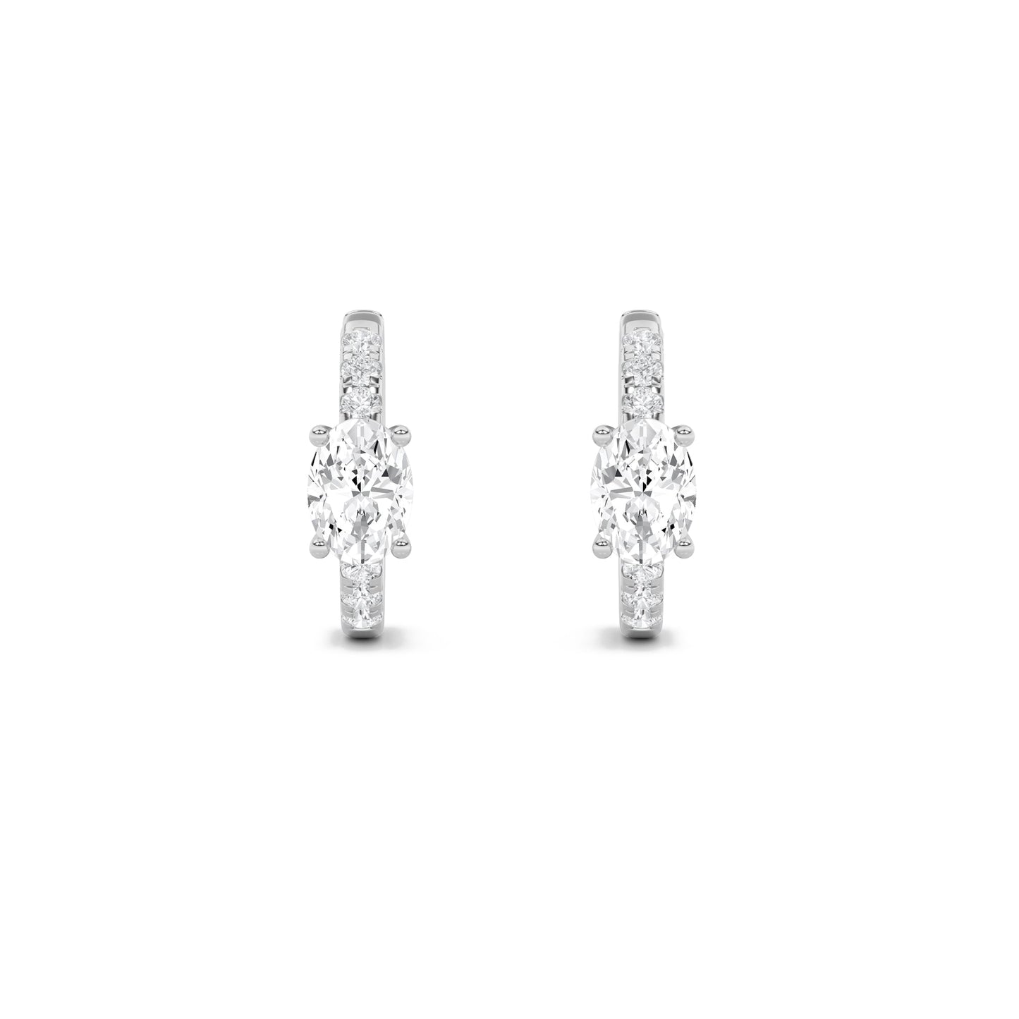 1.5Cttw Oval Shaped Lab Grown Diamond (F/VS) Solitare Accent Huggie Earrings in 14K Gold