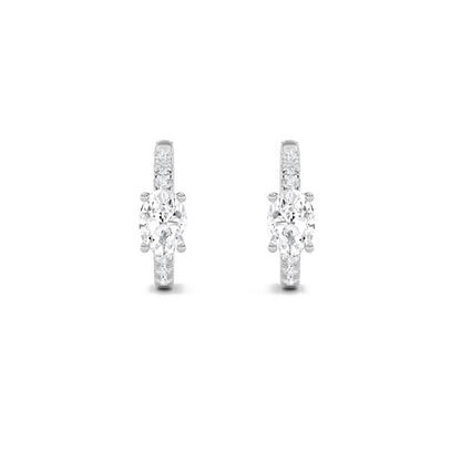 1.5Cttw Oval Shaped Lab Grown Diamond (F/VS) Solitare Accent Huggie Earrings in 14K Gold