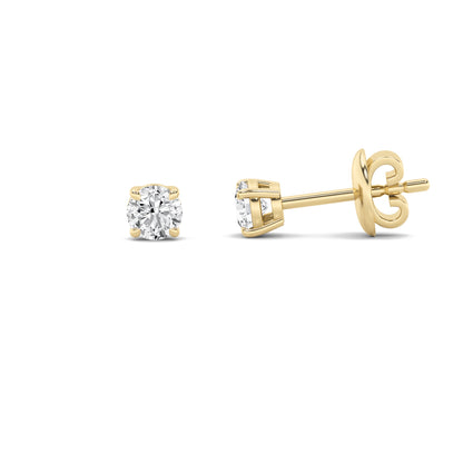 Round Shaped Lab Grown Diamond Classic Basket Set Stud Earrings in 14K Gold