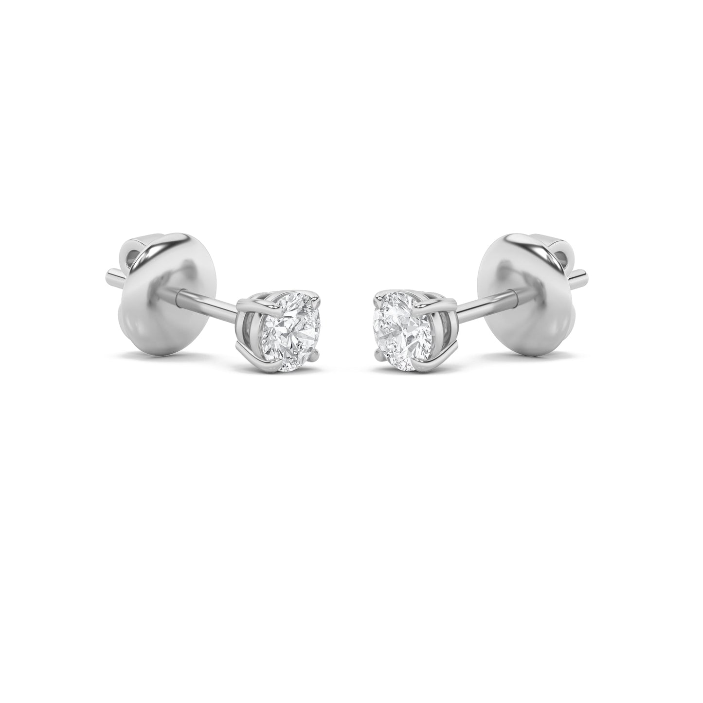 Round Shaped Lab Grown Diamond (F/VS) Classic Basket Set Stud Earrings in 14K Gold