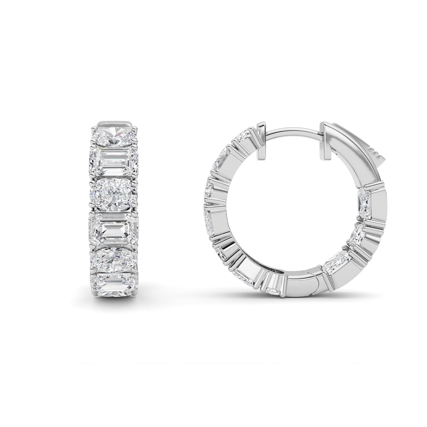 5Cttw Emerald Shaped Lab Grown Diamond (F/VS )Inside Out Hoop Earrings in 14K Gold