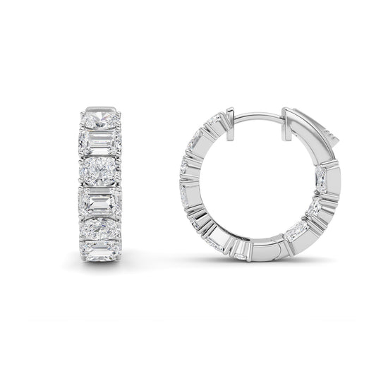 5Cttw Emerald Shaped Lab Grown Diamond (F/VS )Inside Out Hoop Earrings in 14K Gold