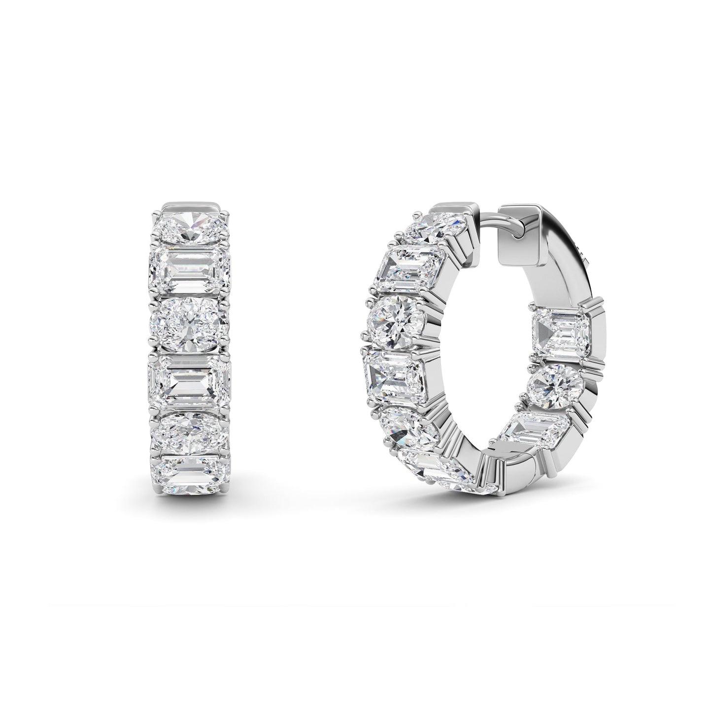 5Cttw Emerald Shaped Lab Grown Diamond (F/VS )Inside Out Hoop Earrings in 14K Gold