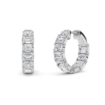 5Cttw Emerald Shaped Lab Grown Diamond (F/VS )Inside Out Hoop Earrings in 14K Gold
