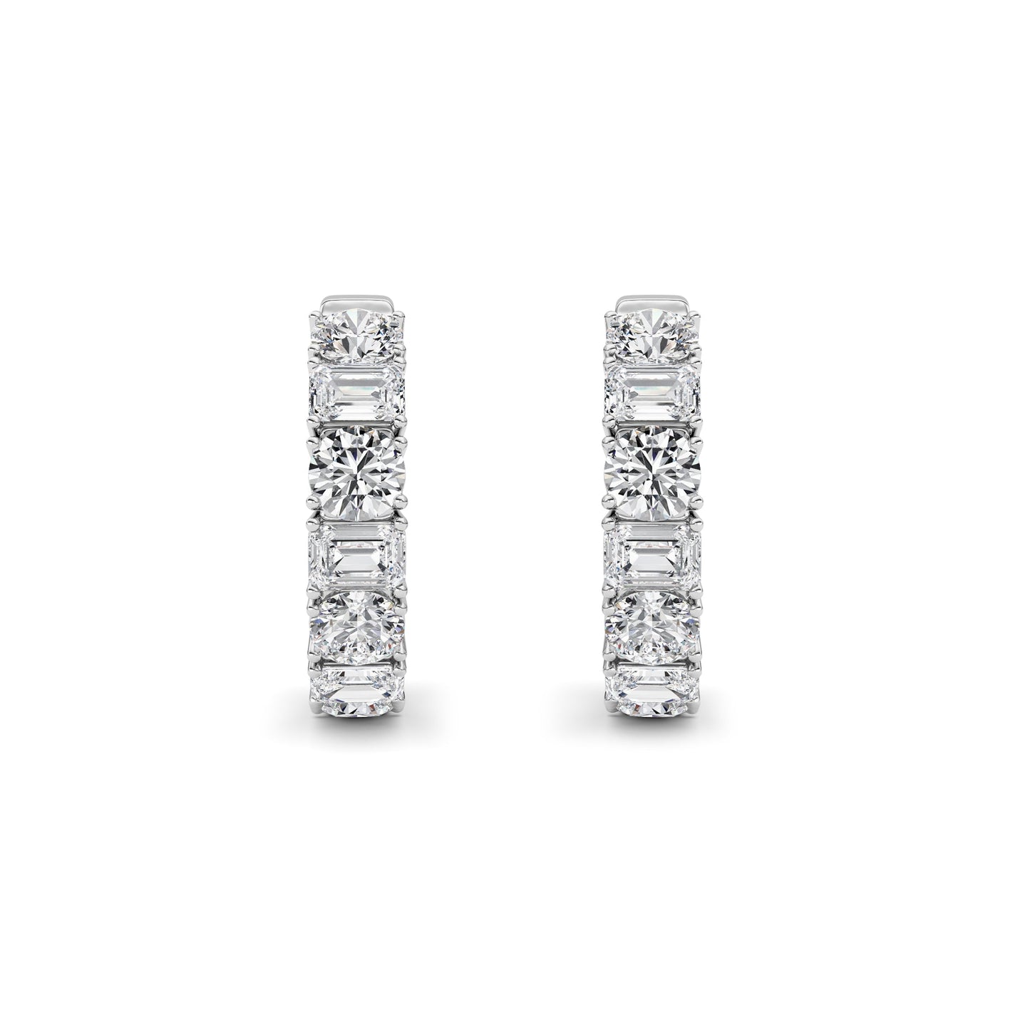 5Cttw Emerald Shaped Lab Grown Diamond (F/VS )Inside Out Hoop Earrings in 14K Gold