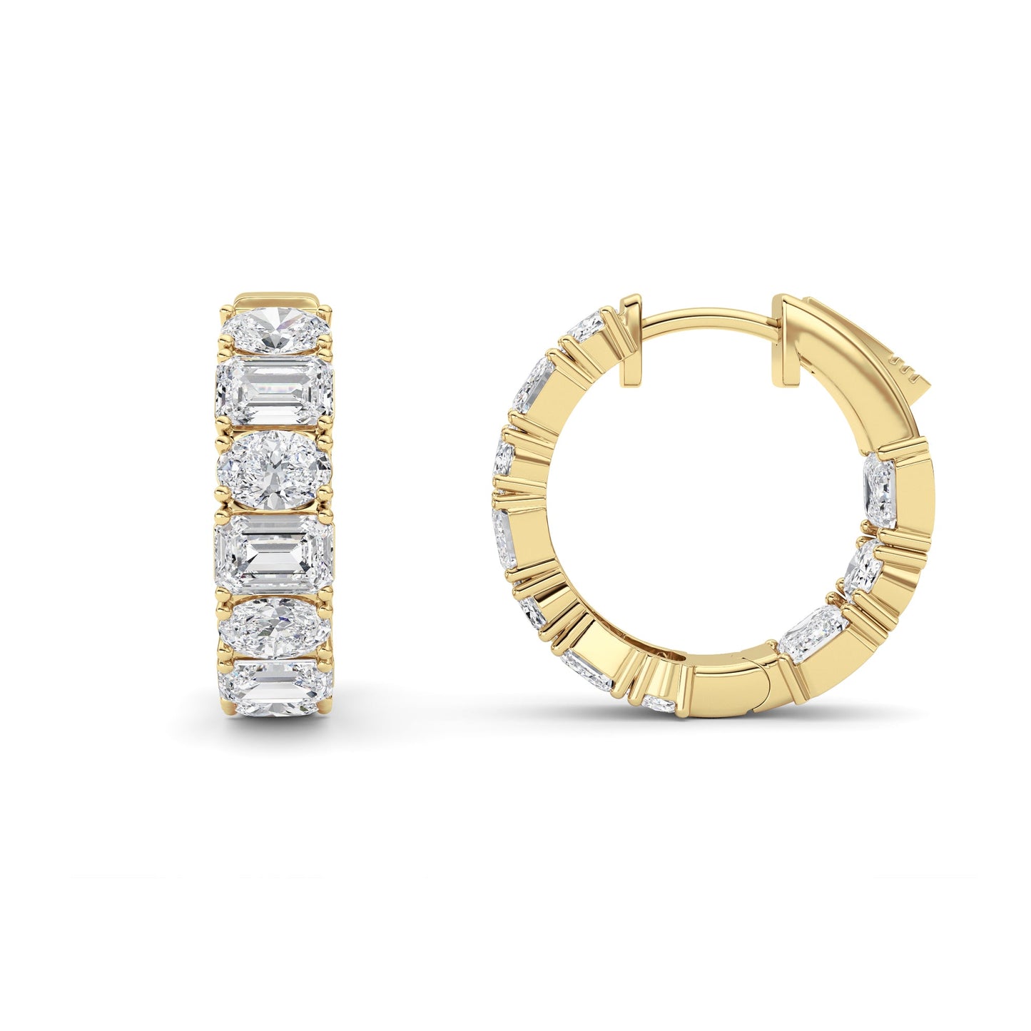 5Cttw Emerald Shaped Lab Grown Diamond (F/VS )Inside Out Hoop Earrings in 14K Gold