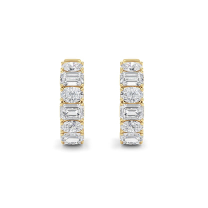 5Cttw Emerald Shaped Lab Grown Diamond (F/VS )Inside Out Hoop Earrings in 14K Gold