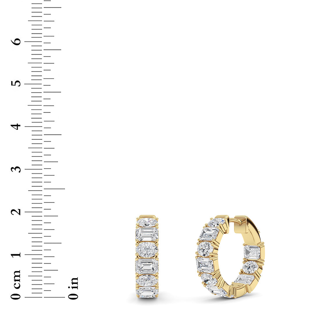 5Cttw Emerald Shaped Lab Grown Diamond (F/VS )Inside Out Hoop Earrings in 14K Gold
