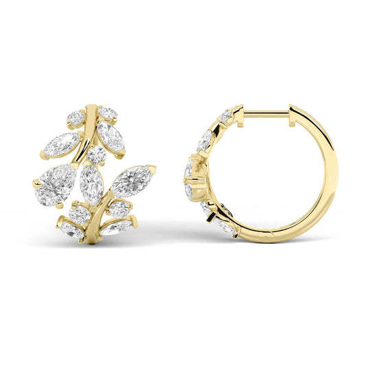 3Cttw Pear Shaped Lab Grown Diamond (F/VS) Leaf Motif Fashion Earrings in 14K Gold