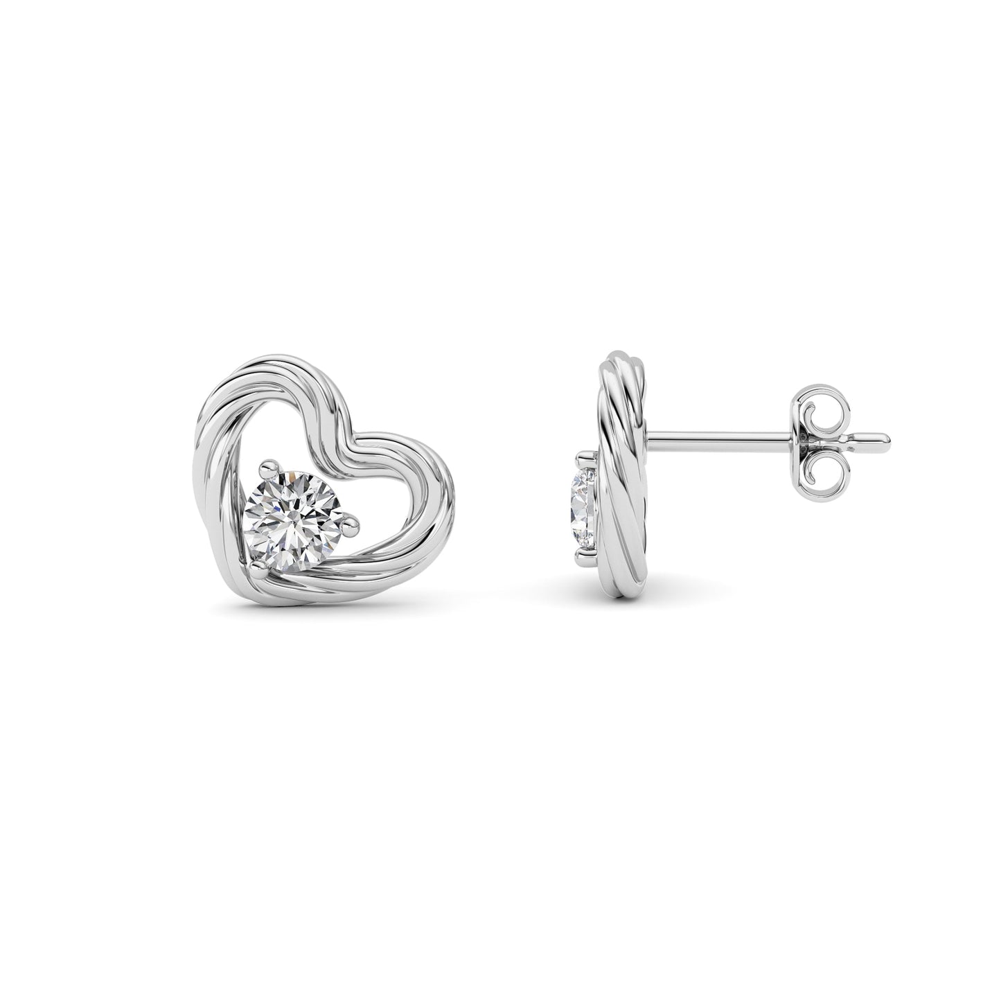 Round Shaped Lab Grown Diamond (F/VS ) Heart Earrings in 14K Gold