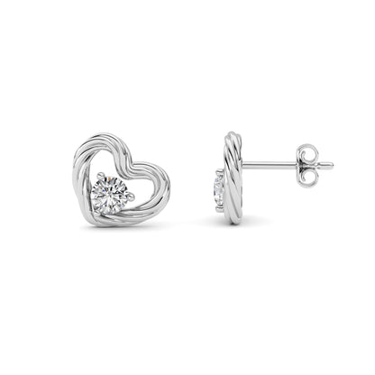 Round Shaped Lab Grown Diamond (F/VS ) Heart Earrings in 14K Gold