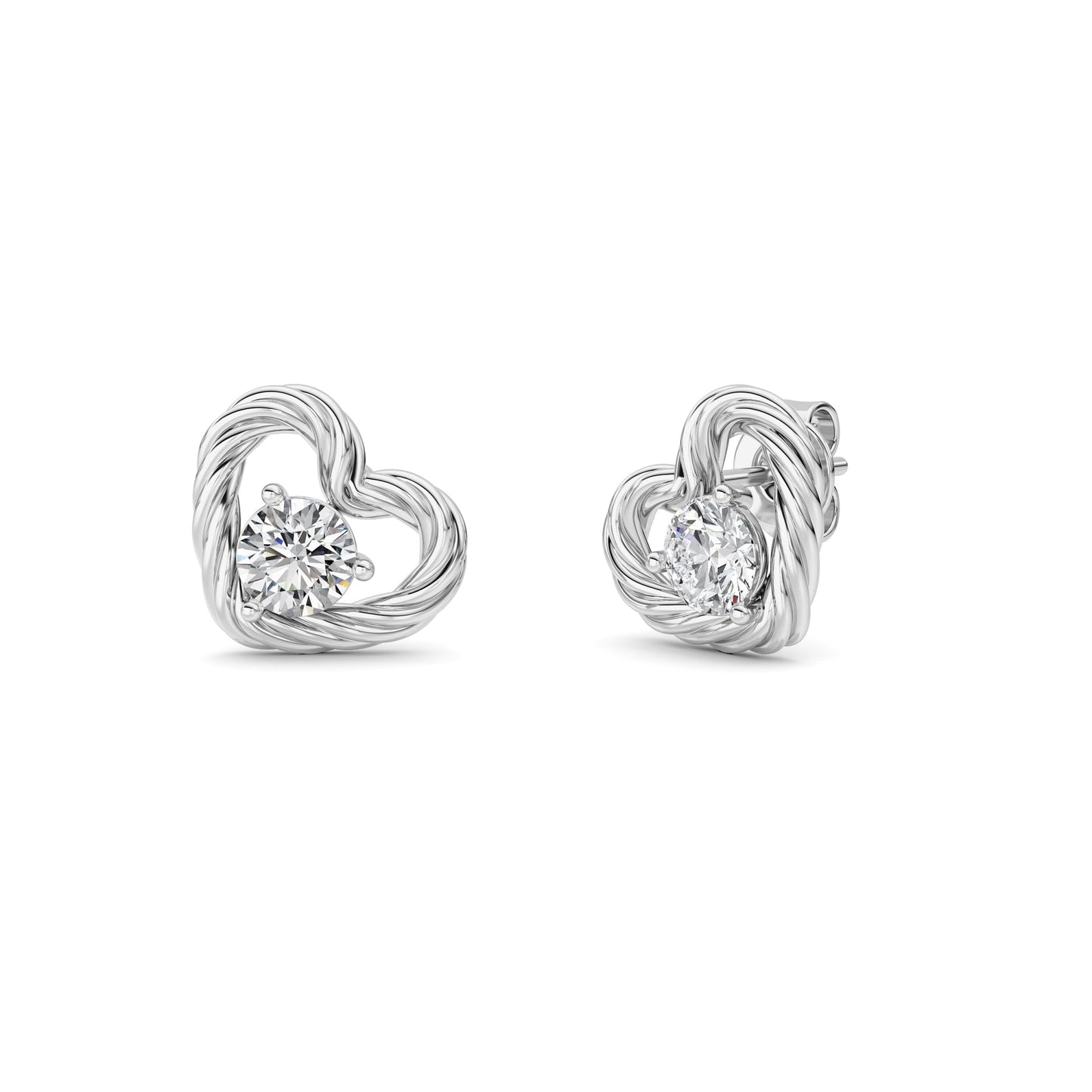 Round Shaped Lab Grown Diamond (F/VS ) Heart Earrings in 14K Gold