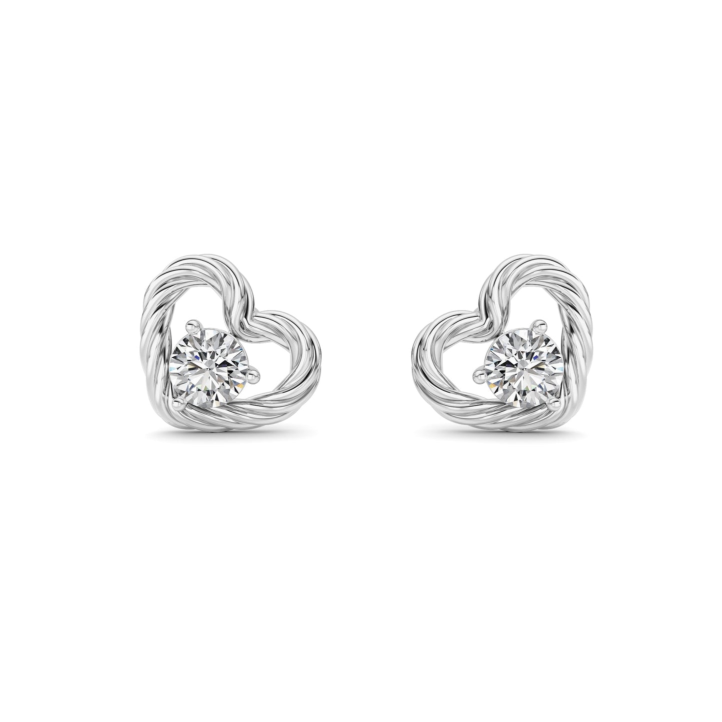 Round Shaped Lab Grown Diamond (F/VS ) Heart Earrings in 14K Gold