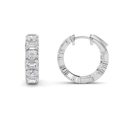 5Cttw Emerald Shaped Lab Grown Diamond (F/VS )Inside Out Hoop Earrings in 14K Gold