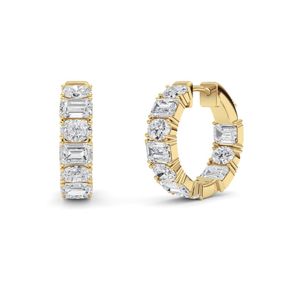 5Cttw Emerald Shaped Lab Grown Diamond (F/VS )Inside Out Hoop Earrings in 14K Gold