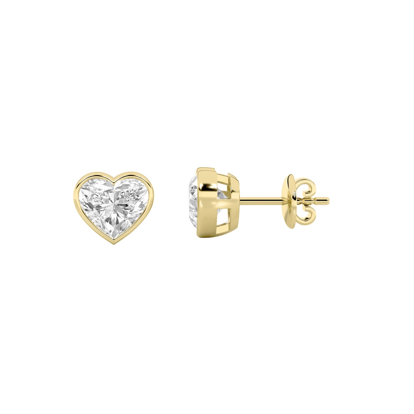 Heart Shaped Lab Grown Diamond (F/VS) BezelSet Stud Earrings in 14K Gold