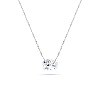 Oval F/VS Lab Grown Diamond Prong 14K White Gold East West Solitaire Pendant Necklace