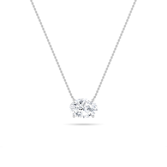 Oval F/VS Lab Grown Diamond Prong 14K White Gold East West Solitaire Pendant Necklace