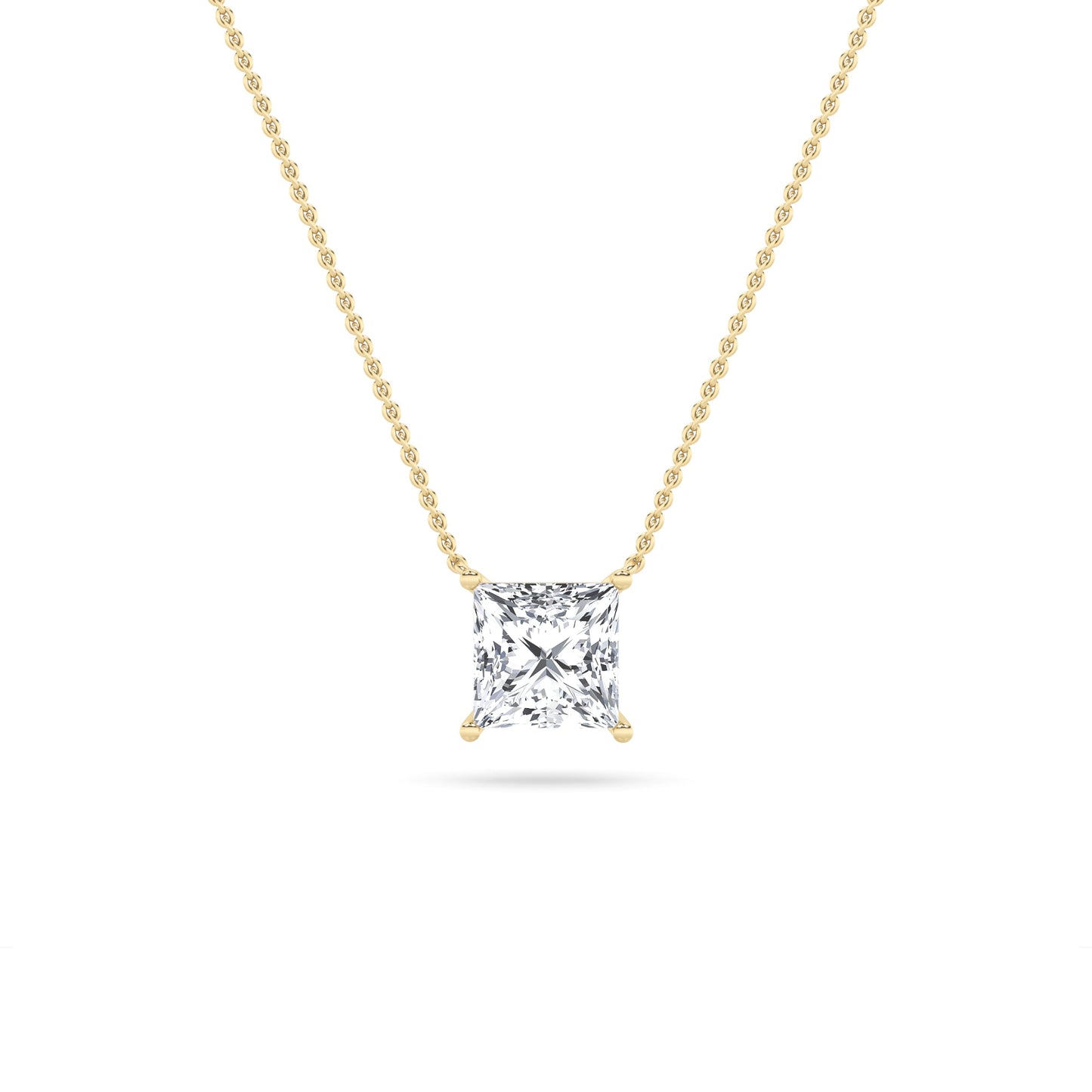 Princess (F/VS) Lab Grown Diamond Prong 14K Yellow Gold Classic Solitaire Pendant Necklace