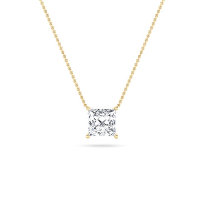 Princess (F/VS) Lab Grown Diamond Prong 14K Yellow Gold Classic Solitaire Pendant Necklace