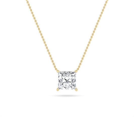 Princess (F/VS) Lab Grown Diamond Prong 14K Yellow Gold Classic Solitaire Pendant Necklace