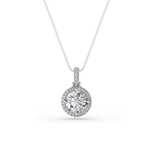 2.0ct Round Shaped Lab Grown Diamond (F/VS) Halo Pendant in 14K White Gold