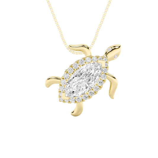 2.0ct Marquise Shaped Lab Grown Diamond (F/VS) Accented Turtle Pendant in 14K Yellow Gold