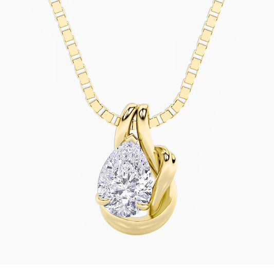2.0ct Pear Shaped Lab Grown Diamond (F/VS) Knot Pendant in 14K Yellow Gold