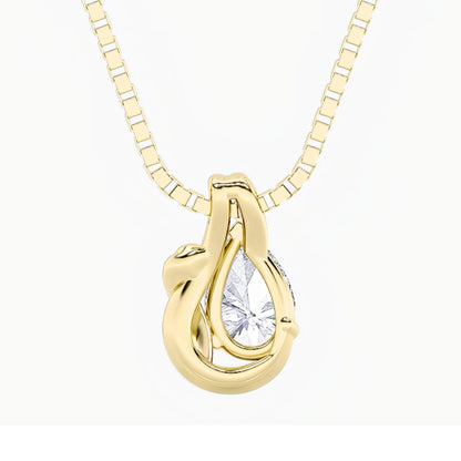 2.0ct Pear Shaped Lab Grown Diamond (F/VS) Knot Pendant in 14K Yellow Gold