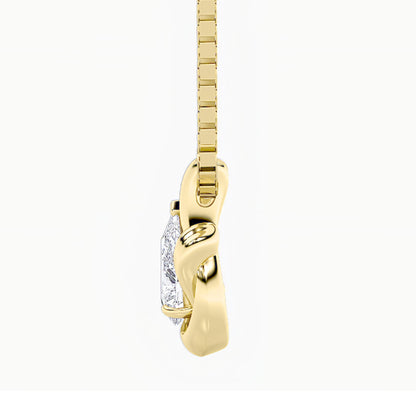 2.0ct Pear Shaped Lab Grown Diamond (F/VS) Knot Pendant in 14K Yellow Gold