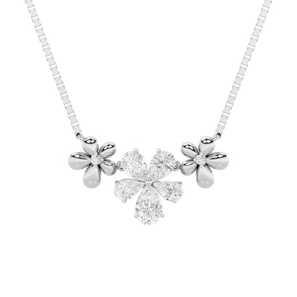 2.0 Ct Pear (F/VS) Lab Grown Diamond Prong 10K White Gold Fancy Floral Pendant Necklace