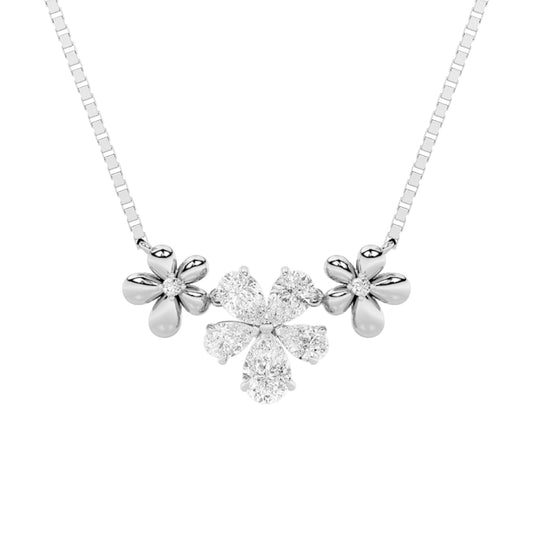 2.0 Ct Pear (F/VS) Lab Grown Diamond Prong 10K White Gold Fancy Floral Pendant Necklace