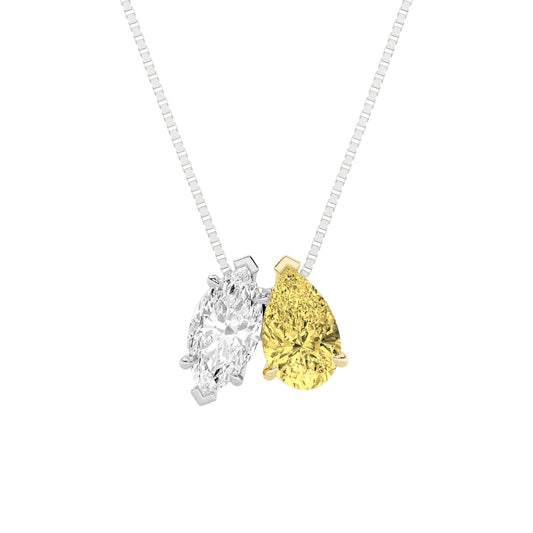 2.5ct Pear Shaped Fancy Yellow & White Lab Grown Diamond (F/VS) Two Stone Fancy Pendant in 14K Yellow Gold & White Gold