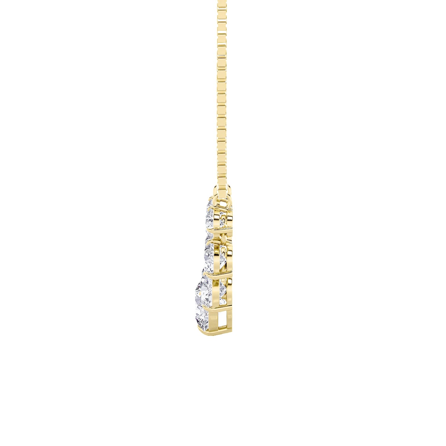 Round (F/VS) Lab Grown Diamond Prong 14K Yellow Gold Three-Stone Past Present Future Pendant Necklace