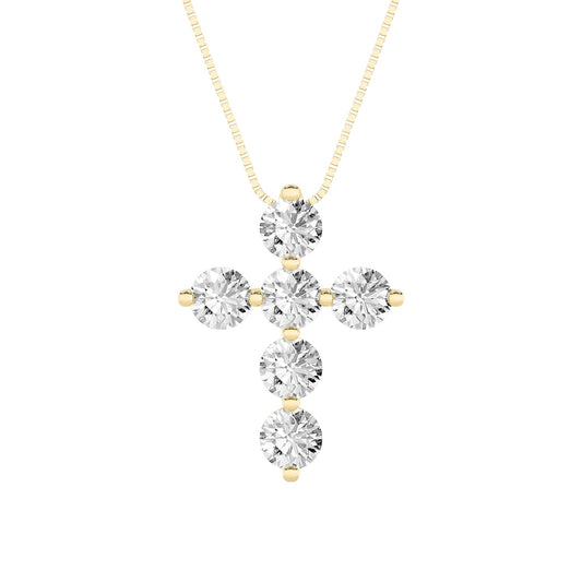 1.5ct Round Shaped Lab Grown Diamond (F/VS) Cross Pendant in 14K Yellow Gold