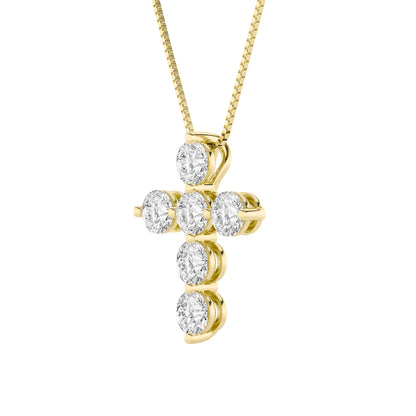 1.5ct Round Shaped Lab Grown Diamond (F/VS) Cross Pendant in 14K Yellow Gold